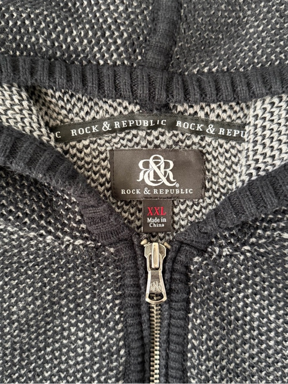 Rock & Republic Knit Hoodie 2XL Heavyweight Full Zip Cotton Navy - Picture 8 of 12